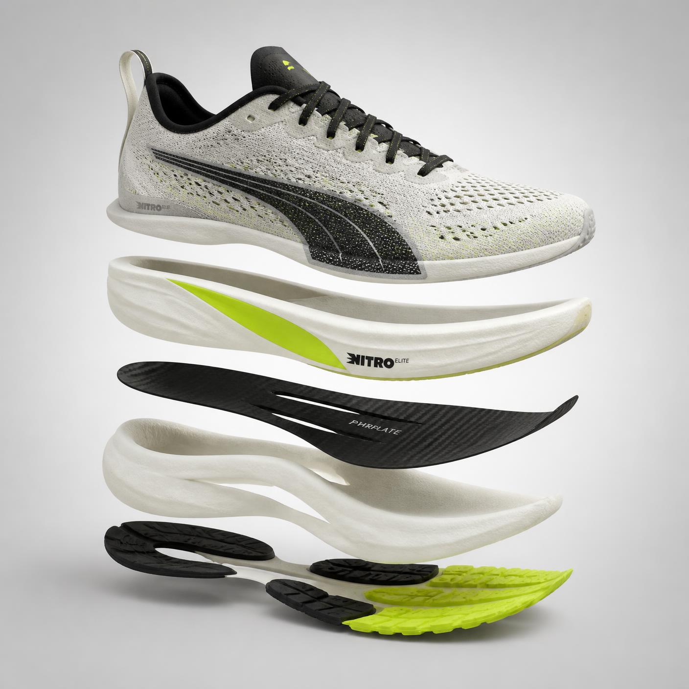 Exploded technical view of AVO running shoe